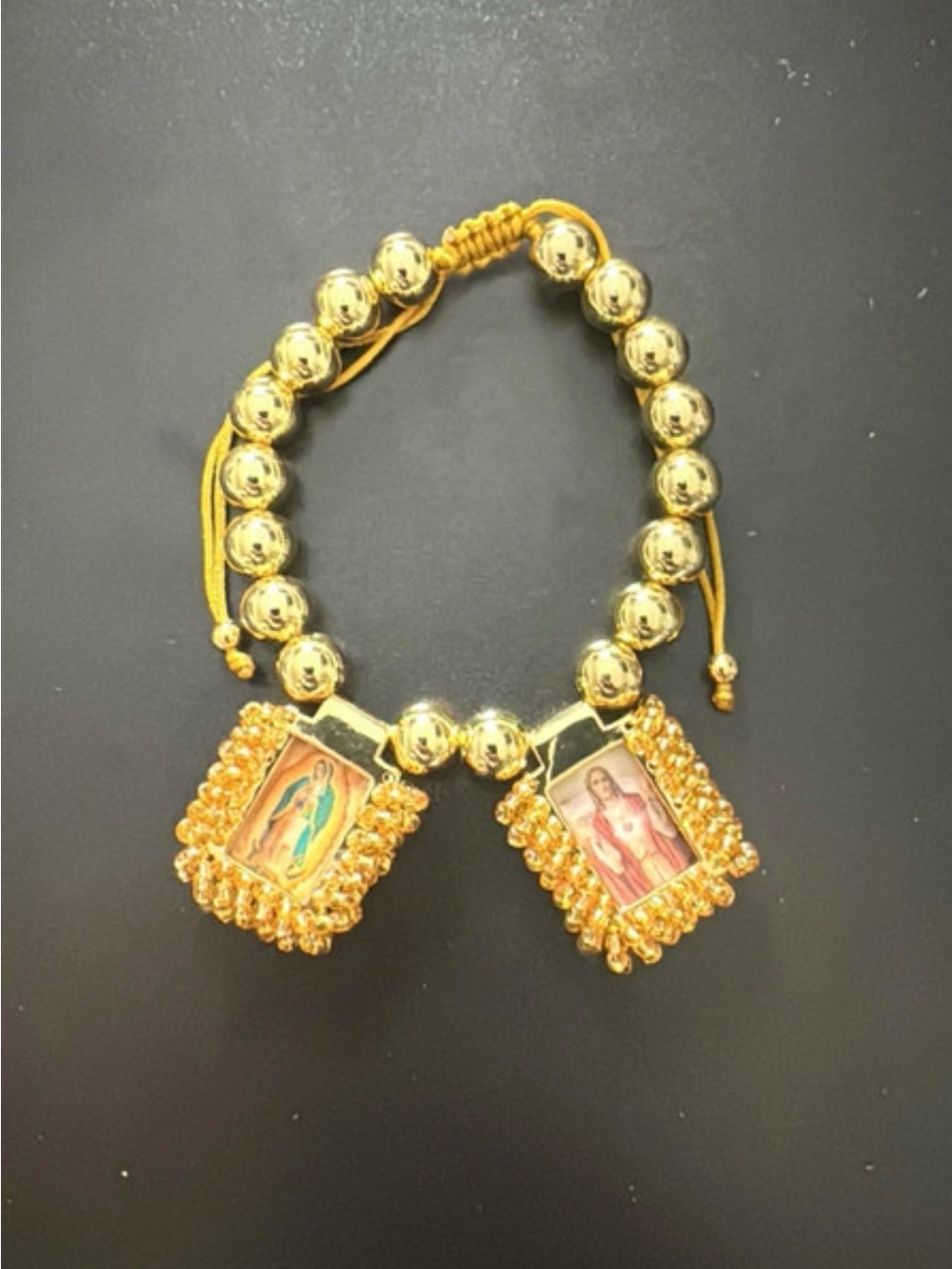 Gold-Tone Religious Charm Beaded Bracelet - Unbranded